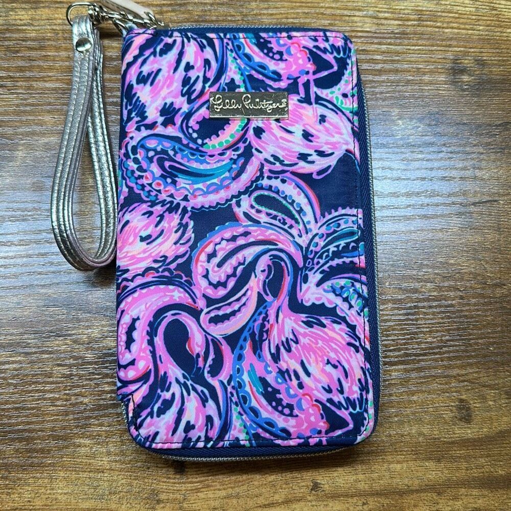 Lilly Pulitzer Tiki‎ Palm Wristlet Clutch Smartphone Holder Credit Card Holder